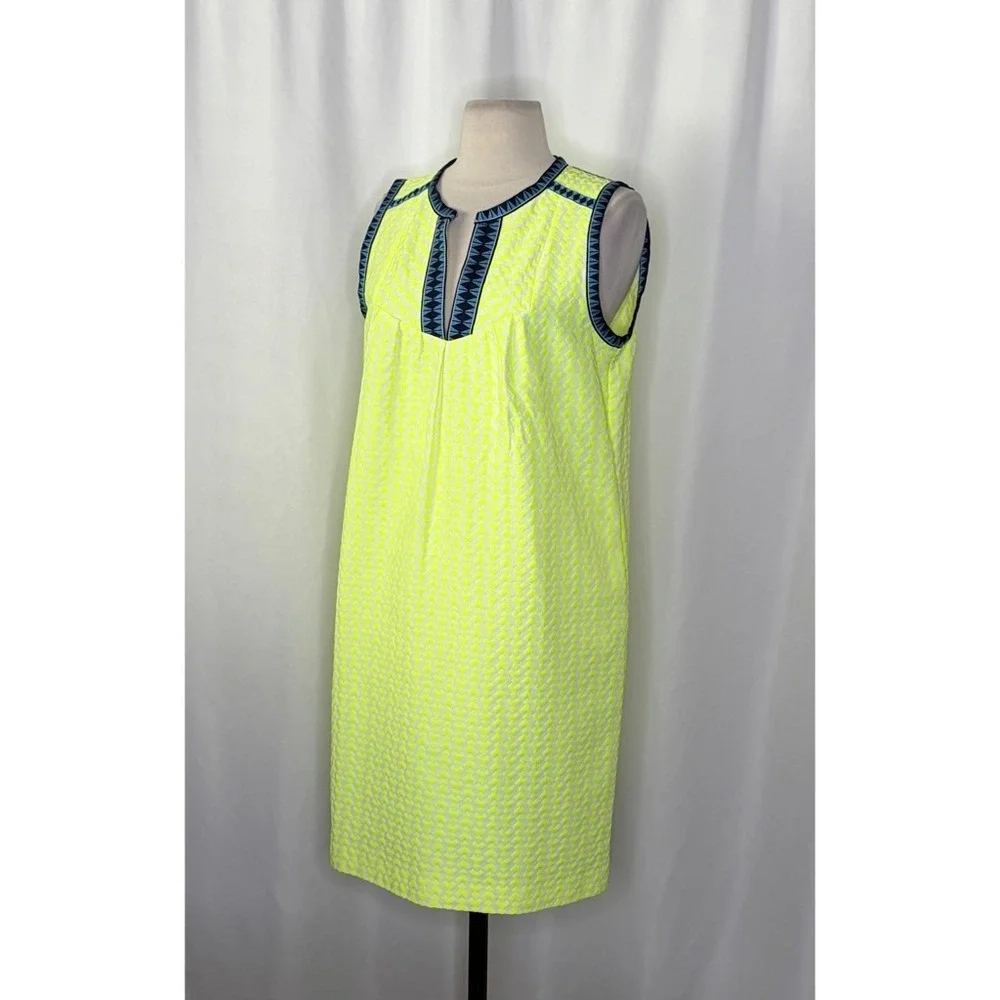 J. Crew Neon Yellow Shift Dress with Navy Trim